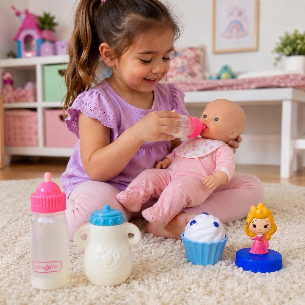 You & Me Baby Doll Accessories Magic Disappearing Milk Bottles Sippy Cup Set